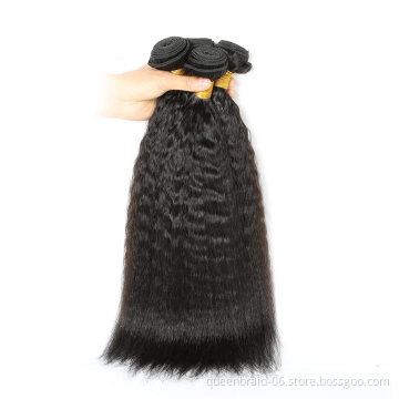Brazilian Afro Yaki Kinky Straight Hair Bundles 100% Unprocessed Human Hair Bundles Kinky Straight Hair Extensions Strong  Weft